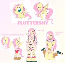 Size: 1220x1186 | Tagged: anthro, artist:melissa-juice, crossover, dead source, derpibooru import, fluttershy, humanized, megaman, naruto, plantigrade anthro, robot, safe, solo, sonicified, sonic the hedgehog (series), style emulation