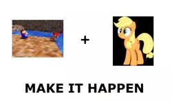 Size: 1337x796 | Tagged: all caps, applejack, derpibooru import, exploitable meme, hat, make it happen, mario, meme, meta, monkey, safe, super mario 64, super mario bros., ukiki