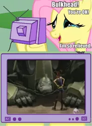 Size: 564x772 | Tagged: safe, derpibooru import, fluttershy, pony, bulkhead, exploitable meme, hub logo, meme, miko, miko nakadai, roflbot, transformers, tv meme