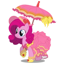 Size: 2647x3000 | Tagged: safe, artist:erikadaniel98, derpibooru import, pinkie pie, alternate hairstyle, beautiful, clothes, dress, high res, shoes, simple background, transparent background, umbrella, vector