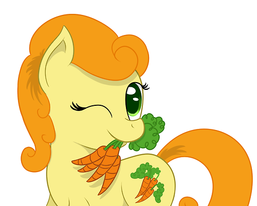 Size: 500x401 | Tagged: safe, artist:phoenixswift, derpibooru import, carrot top, golden harvest, earth pony, pony, carrot, cute, cutie top, solo, wink