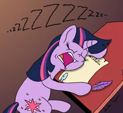 Size: 1280x1176 | Tagged: safe, artist:sketchinetch, derpibooru import, twilight sparkle, pony, unicorn, drool, eyes closed, female, letter, mare, open mouth, quill, sleeping, unicorn twilight, zzz