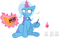Size: 4831x3121 | Tagged: safe, artist:drewdini, derpibooru import, trixie, pony, unicorn, ball, book, cup, female, for dummies, magic, magic wand, mare, simple background, solo, telekinesis, transparent background, vector, wand