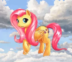 Size: 604x523 | Tagged: artist:choedan-kal, cloud, cloudy, derpibooru import, fluttershy, safe, solo