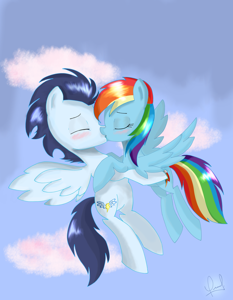 Size: 3422x4401 | Tagged: safe, artist:zorbitas, derpibooru import, rainbow dash, soarin', female, male, shipping, soarindash, straight