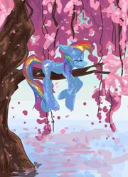 Size: 5291x7358 | Tagged: absurd resolution, artist:my-magic-dream, derpibooru import, flower, flower blossom, rainbow dash, safe, sleeping, solo, tree, tree branch