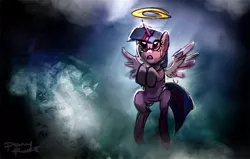 Size: 727x462 | Tagged: safe, artist:ponyrake, derpibooru import, twilight sparkle, twilight sparkle (alicorn), alicorn, pony, crying, female, halo, implied death, mare