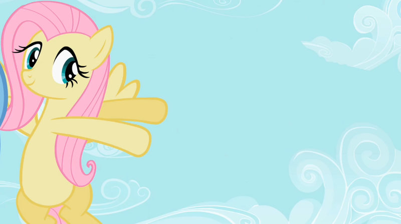 Size: 1349x754 | Tagged: safe, derpibooru import, fluttershy, pegasus, pony, exploitable, female, mare, pointing, sky, smiling, solo, spread wings, wings
