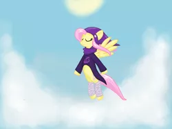 Size: 1024x768 | Tagged: artist:ydenne, bandage, clothes, cloud, cloudy, derpibooru import, eyes closed, fluttershy, flying, god tier, god tiers, hat, hero of rage, homestuck, maid of rage, safe, smiling, spread wings