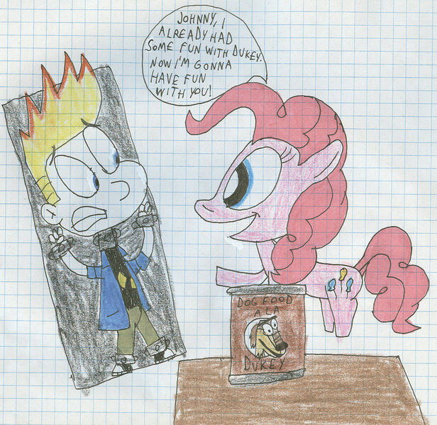 Size: 900x876 | Tagged: artist:sithvampiremaster27, bondage, can, crossover, derpibooru import, fanfic:cupcakes, johnny test, pinkie pie, semi-grimdark