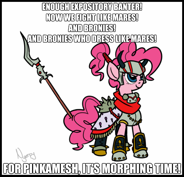 Size: 596x571 | Tagged: artist:nyerpy, derpibooru import, final fantasy, gilgamesh, image macro, pinkie pie, safe