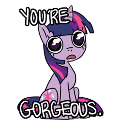Size: 500x501 | Tagged: safe, derpibooru import, twilight sparkle, animated, beautiful, dilated pupils, eyes, eye shimmer, looking at you, open mouth, reaction image, sitting, solo