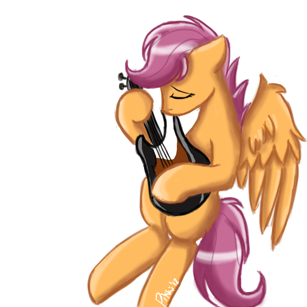 Size: 1500x1500 | Tagged: adult, artist:pikkinon, bass guitar, derpibooru import, musical instrument, older, safe, scootabass, scootaloo, simple background, solo, white background