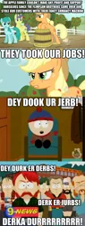 Size: 625x1639 | Tagged: applejack, caption, comedy central, comet tail, derpibooru import, hub logo, parody, redneck, safe, south park, spring melody, sprinkle medley, they took our jobs