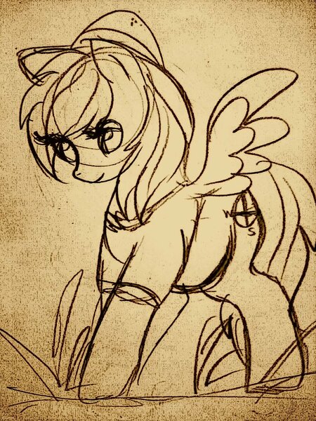 Size: 800x1067 | Tagged: artist:hp-hf, daring do, derpibooru import, pregnant, safe, solo, traditional art