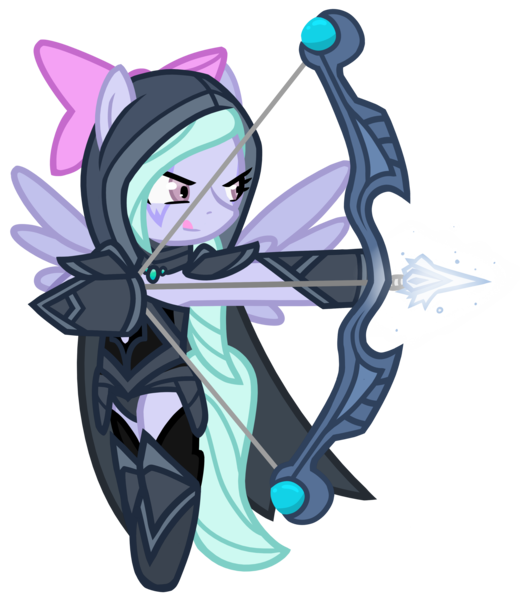 Size: 3059x3531 | Tagged: armor, arrow, artist:he4rtofcourage, bipedal, bow and arrow, bow (weapon), crossover, derpibooru import, dota, dota 2, drow ranger, female, flitter, high res, mare, pegasus, safe, semi-anthro, simple background, transparent background, traxex