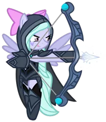 Size: 3059x3531 | Tagged: armor, arrow, artist:he4rtofcourage, bipedal, bow and arrow, bow (weapon), crossover, derpibooru import, dota, dota 2, drow ranger, female, flitter, high res, mare, pegasus, safe, semi-anthro, simple background, transparent background, traxex