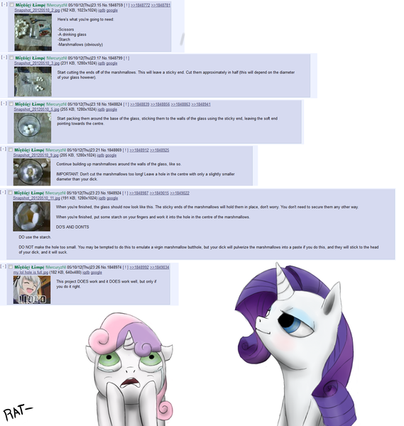 Size: 1366x1440 | Tagged: 4chan, artist:ratchieftain, derpibooru import, explicit text, marshmallow, questionable, rarity, rarity is a marshmallow, sweetie belle, sweetie belle is a marshmallow too, text