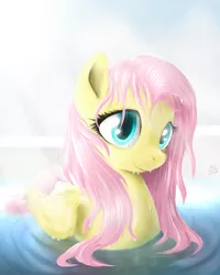 Size: 2000x2500 | Tagged: artist:mlpanon, beautiful, cute, derpibooru import, duck pony, flutterduck, fluttershy, high res, safe, shyabetes, solo, water, wet mane