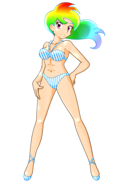 Size: 1288x1808 | Tagged: armpits, artist:pumpkinchans, belly button, bikini, clothes, derpibooru import, humanized, rainbow dash, safe, swimsuit