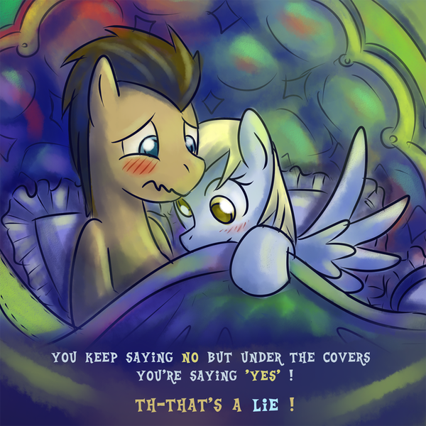 Size: 800x800 | Tagged: artist needed, suggestive, artist:saturnspace, derpibooru import, derpy hooves, doctor whooves, time turner, pegasus, pony, bed, blushing, covers, cute, doctorderpy, erection, female, imminent rape, imminent sex, implied erection, male, mare, meme, nervous, pillow, scrunchy face, shipping, stallion, straight, wavy mouth, wingboner