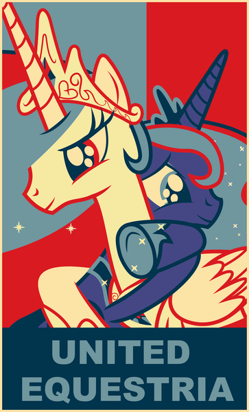 Size: 2902x4800 | Tagged: safe, artist:90sigma, artist:herbsmoker, derpibooru import, princess celestia, princess luna, alicorn, pony, absurd resolution, female, hope poster, hug, mare, propaganda, shepard fairey, united equestria