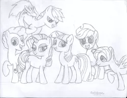 Size: 1100x850 | Tagged: applejack, artist:appledashwins, bubble berry, butterscotch, derpibooru import, fluttershy, headcanon, lineart, mane six, monochrome, pinkie pie, rainbow blitz, rainbow dash, rarity, rule 63, safe, traditional art, twilight sparkle