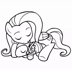 Size: 945x945 | Tagged: safe, artist:megasweet, derpibooru import, fluttershy, pegasus, pony, beta ray bill, black and white, eyes closed, female, grayscale, lineart, lying, mare, monochrome, simple background, white background