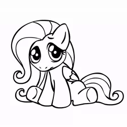 Size: 945x945 | Tagged: safe, artist:megasweet, derpibooru import, fluttershy, pegasus, pony, black and white, female, filly, grayscale, lineart, monochrome, simple background, solo, white background