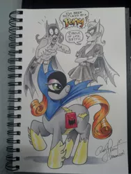 Size: 1024x1365 | Tagged: artist:andypriceart, batgirl, batman, crossover, dc comics, derpibooru import, fim crew, ponified, safe, traditional art