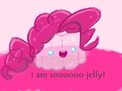 Size: 640x480 | Tagged: artist:acharmingpony, :d, derpibooru import, food, inanimate tf, jelly, object pony, open mouth, pinkie pie, ponified, pun, safe, smiling, solo, transformation