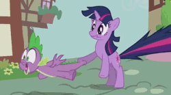 Size: 540x300 | Tagged: animated, derpibooru import, hoverspike, oh crap, safe, screencap, spike, the ticket master, twilight sparkle, wat