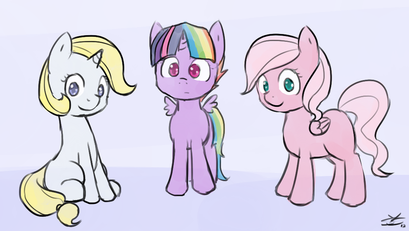 Size: 1057x597 | Tagged: safe, artist:speccysy, derpibooru import, oc, oc:aurora blast, oc:candy cloud, oc:golden apple, unofficial characters only, alicorn, pony, fanfic, magical lesbian spawn, my little mommies, offspring, parent:applejack, parent:fluttershy, parent:pinkie pie, parent:rainbow dash, parent:rarity, parent:twilight sparkle, parents:flutterpie, parents:rarijack, parents:twidash