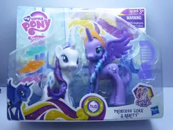 Size: 600x450 | Tagged: brushable, crystal empire, derpibooru import, hasbro, hubble, hub logo, irl, photo, princess cadance, princess luna, rarity, safe, spoiler:s03, toy