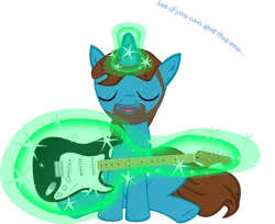 Size: 990x807 | Tagged: safe, artist:shimmerscroll, derpibooru import, ponified, pony, unicorn, beard, classic rock ponies, electric guitar, eric clapton, eyes closed, facial hair, fender stratocaster, glowing horn, guitar, levitation, magic, magic aura, male, musical instrument, musician, sitting, stallion, telekinesis