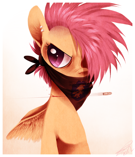 Size: 1029x1200 | Tagged: artist:imalou, bullet, clothes, derpibooru import, scarf, scootaloo, semi-grimdark