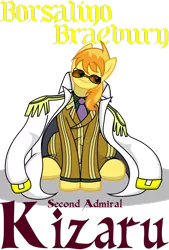 Size: 900x1329 | Tagged: admiral, artist:killkatt, braeburn, derpibooru import, kizaru, one piece, parody, safe, simple background, solo, text, transparent background