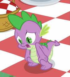 Size: 651x720 | Tagged: safe, derpibooru import, screencap, spike, a canterlot wedding, animated, cropped, gif, image, loop, panting, picnic blanket, solo, sweat, tired