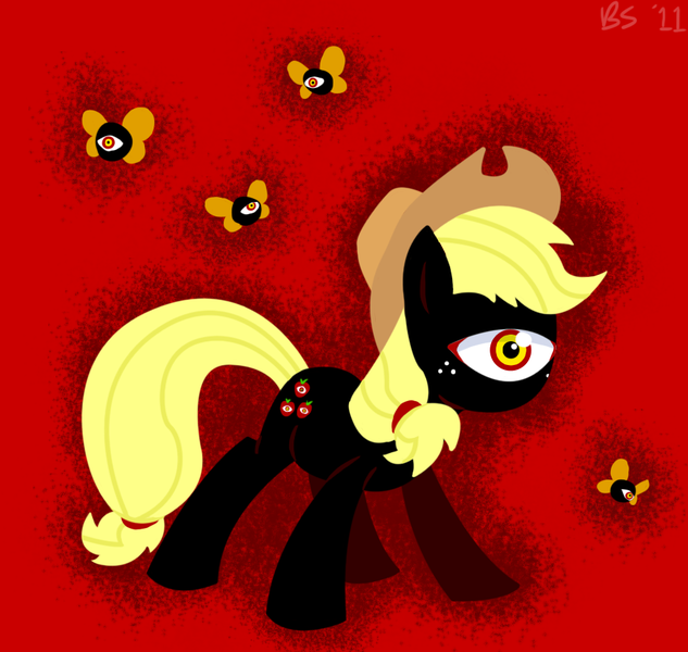 Size: 899x852 | Tagged: applejack, artist:ponett, butterfly, crossover, dark matter, derpibooru import, kirby, safe