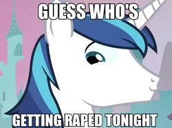 Size: 958x718 | Tagged: caption, derpibooru import, edit, edited screencap, image macro, implied rape, rapeface, screencap, semi-grimdark, shining armor, suggestive