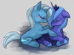 Size: 702x527 | Tagged: artist:beato-riiche, blushing, crying, derpibooru import, female, lesbian, luxie, princess luna, s1 luna, safe, shipping, smiling, trixie