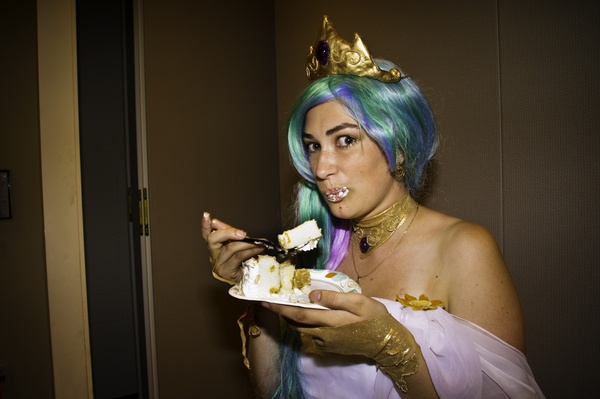 Size: 600x399 | Tagged: artist:cessatia, cake, cakelestia, cosplay, derpibooru import, food, human, irl, irl human, photo, princess celestia, safe, solo