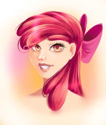 Size: 600x708 | Tagged: apple bloom, artist:fantazyme, bust, derpibooru import, humanized, looking at you, portrait, safe, solo