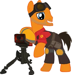 Size: 789x815 | Tagged: artist:ah-darnit, derpibooru import, engineer, ponified, safe, sentry, simple background, solo, team fortress 2, transparent background, vector