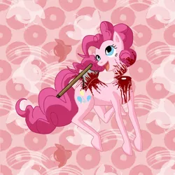 Size: 600x600 | Tagged: grimdark, artist:ceoolsson, derpibooru import, pinkie pie, earth pony, pony, axe, blood, death, decapitated, decapitation, female, mare, severed head, smiling, solo, weapon