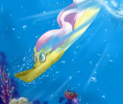 Size: 2600x2200 | Tagged: artist:my-magic-dream, derpibooru import, diving, fluttershy, goggles, high res, safe, solo, swimming goggles, underwater, watershy