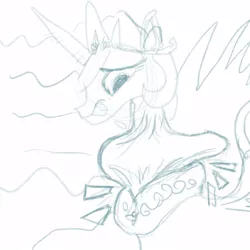 Size: 1000x1000 | Tagged: safe, artist:tess, derpibooru import, princess celestia, monochrome, sketch, swallow