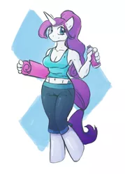 Size: 617x864 | Tagged: anthro, artist:red-dog, belly button, derpibooru import, midriff, rarity, safe, unguligrade anthro, yoga mat