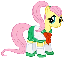 Size: 4894x4427 | Tagged: absurd resolution, alternate hairstyle, artist:jennieoo, clothes, cute, derpibooru import, dress, fluttershy, ponytail, safe, schoolgirl, shyabetes, simple background, socks, solo, transparent background, vector