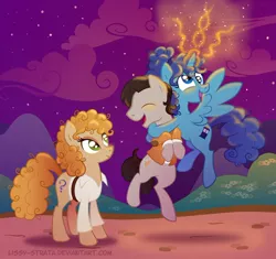 Size: 612x575 | Tagged: artist:lissystrata, derpibooru import, doctor who, doctor whooves, eleventh doctor, ponified, river song, safe, tardis, tardis-pony, time turner